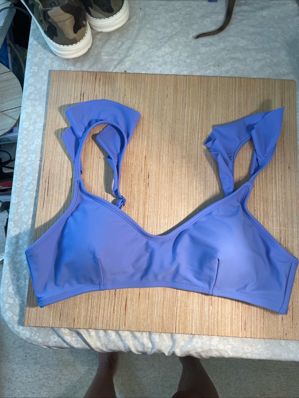 No Boundaries Lavender Blue Ruffle Strap Bikini Top Sz Lg Great condirion